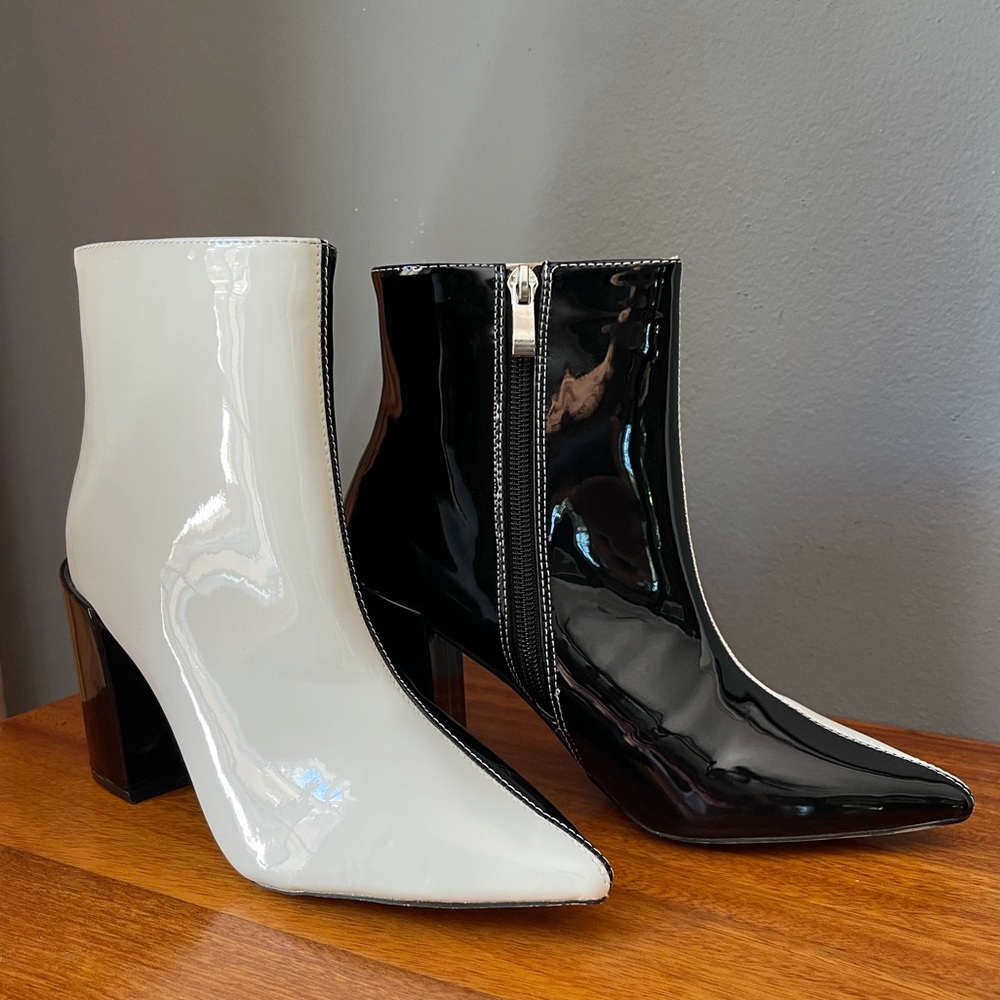 Two-Tone Black/White patent boots.